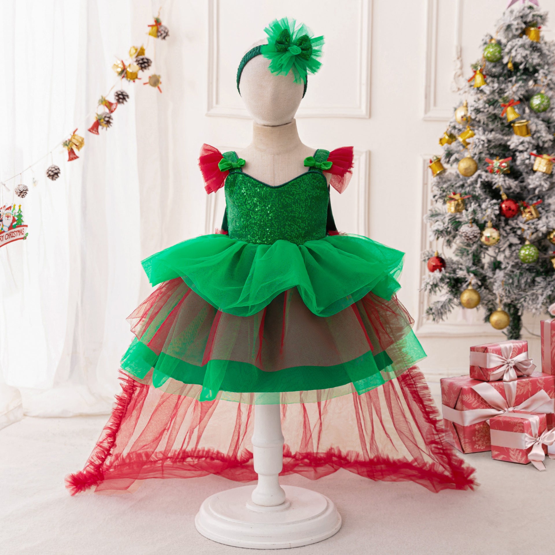 Cross-border wholesale girls trailing dress dress little girl banquet host piano performance dress small wedding dress