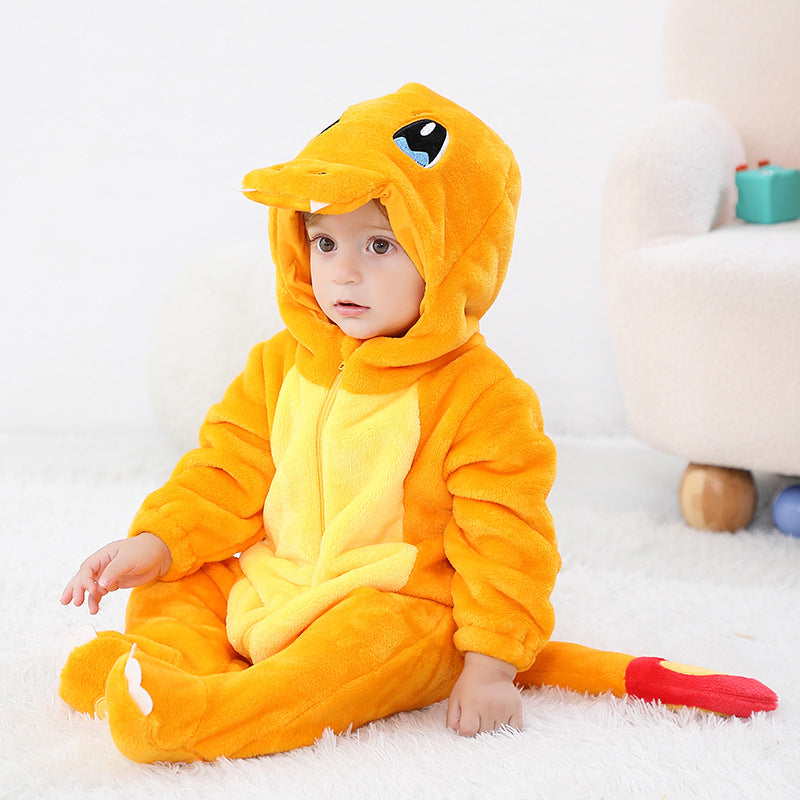 Autumn new 0-3 year old baby flannel single-layer styling clothes small dinosaur three-dimensional tail one-piece Romper