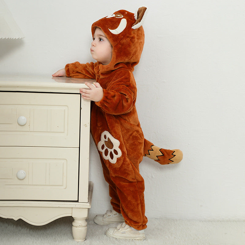 Qile Rabbit autumn new baby comfortable flannel single-layer animal red panda shape one-piece Romper