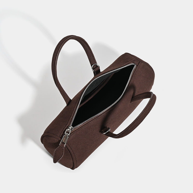 ins autumn and winter retro suede cylinder bag Boston bag handbag temperament versatile suede shoulder messenger bag