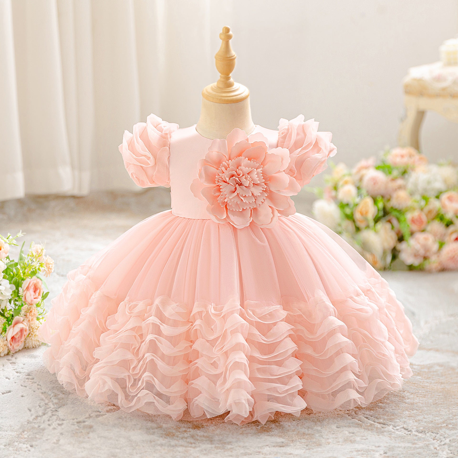 Cross-border foreign style girls' piano performance clothes children's dress princess dress mesh tutu dress girl baby dress summer