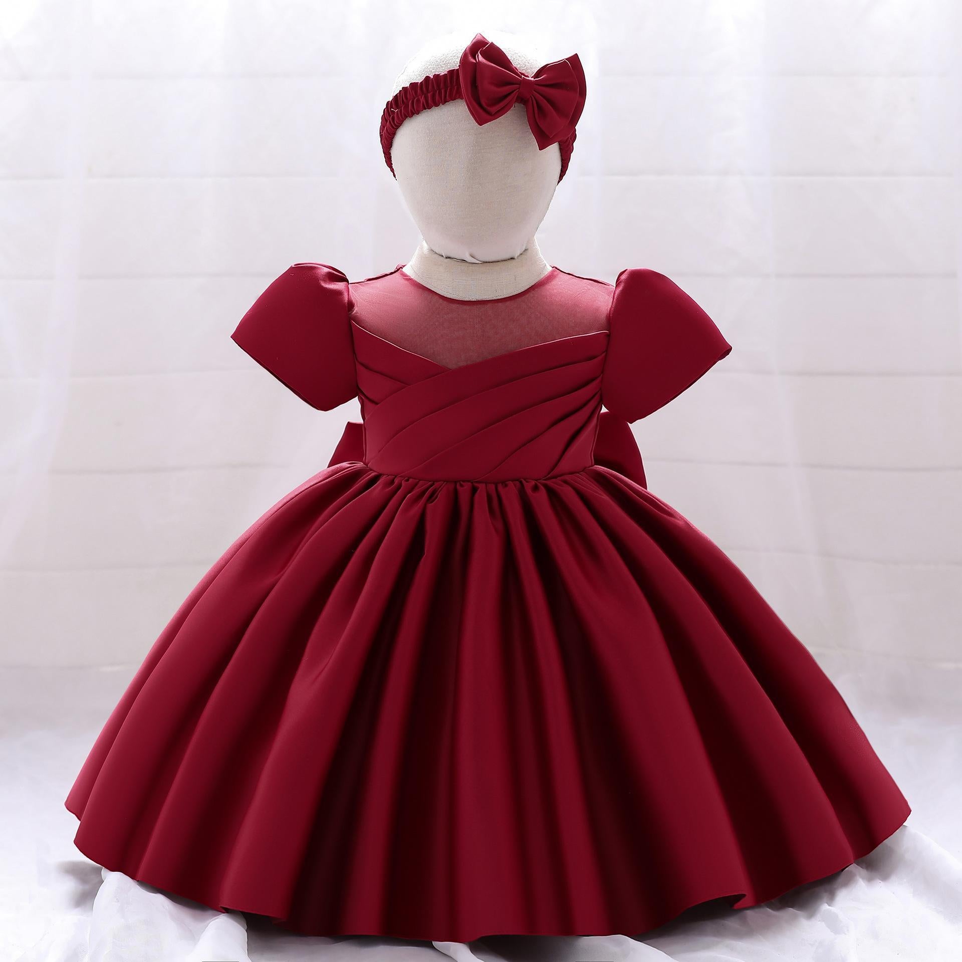 Amazon's new short-sleeved children's dress skirt, hair accessories, big bow girls' birthday party birthday dress