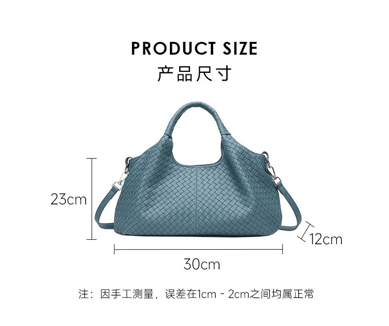 Large capacity retro leather woven big bag women's 2025 high sense shoulder crossbody women's bag casual middle-aged mother bag