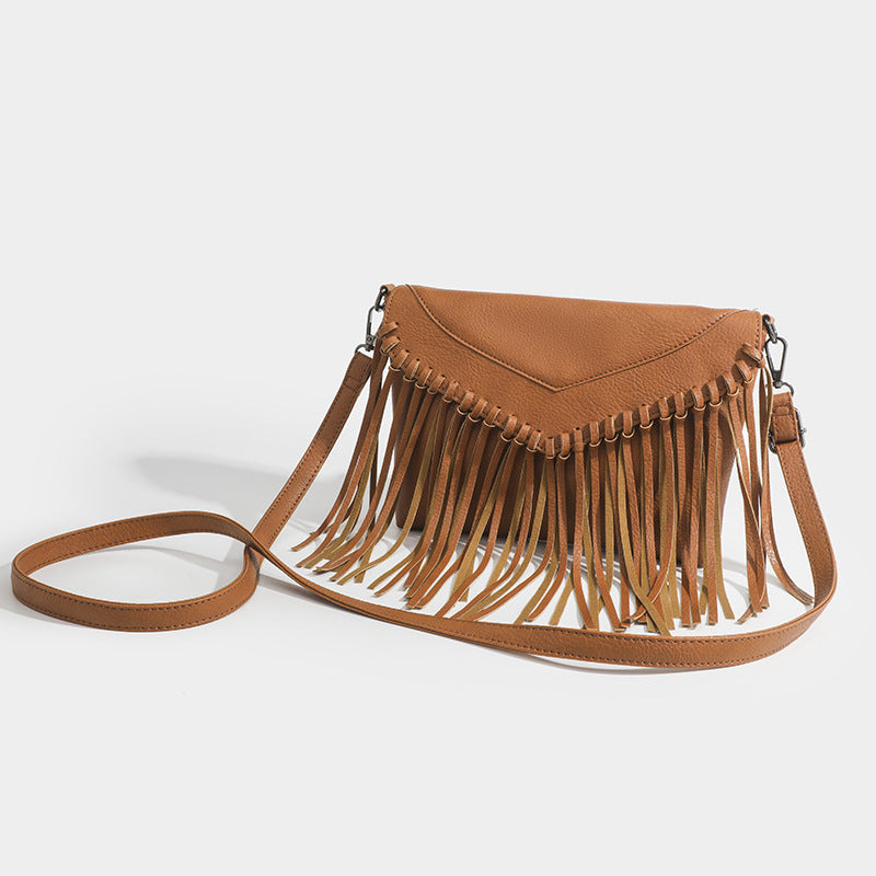 Fringed Matte Shoulder Bag – Retro & Spacious