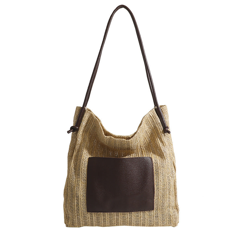 Woven Straw Beach Handbag – Large Capacity Bucket Bag