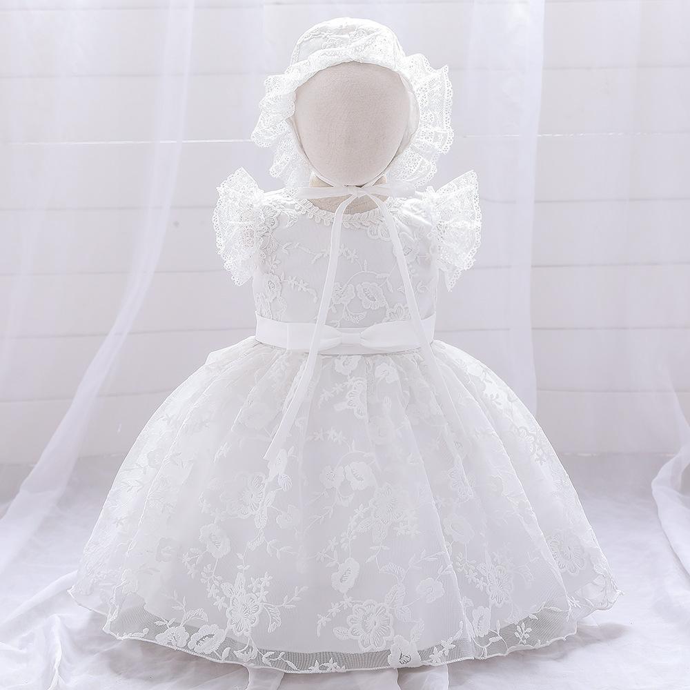 2023 baby birthday dress, European and American cross-border girls cute lace princess dress, flower girl short-sleeved wedding dress