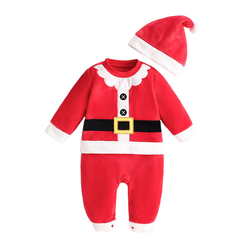 Qile Rabbit autumn new baby flannel single-layer Christmas modeling Romper cute performance clothes