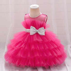 2023 new girls dress skirt cute bow strap mesh tutu summer baby girl birthday dress