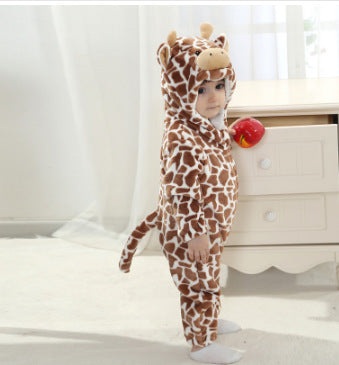 Qile Rabbit, Spring and Autumn Baby Clothing, Flannel Two-color Three-dimensional Modeling Cartoon Animal Romper Single Layer