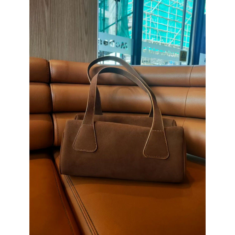 2025 autumn and winter new niche minimalist underarm tote bag suede brown large capacity commuter shoulder handbag women