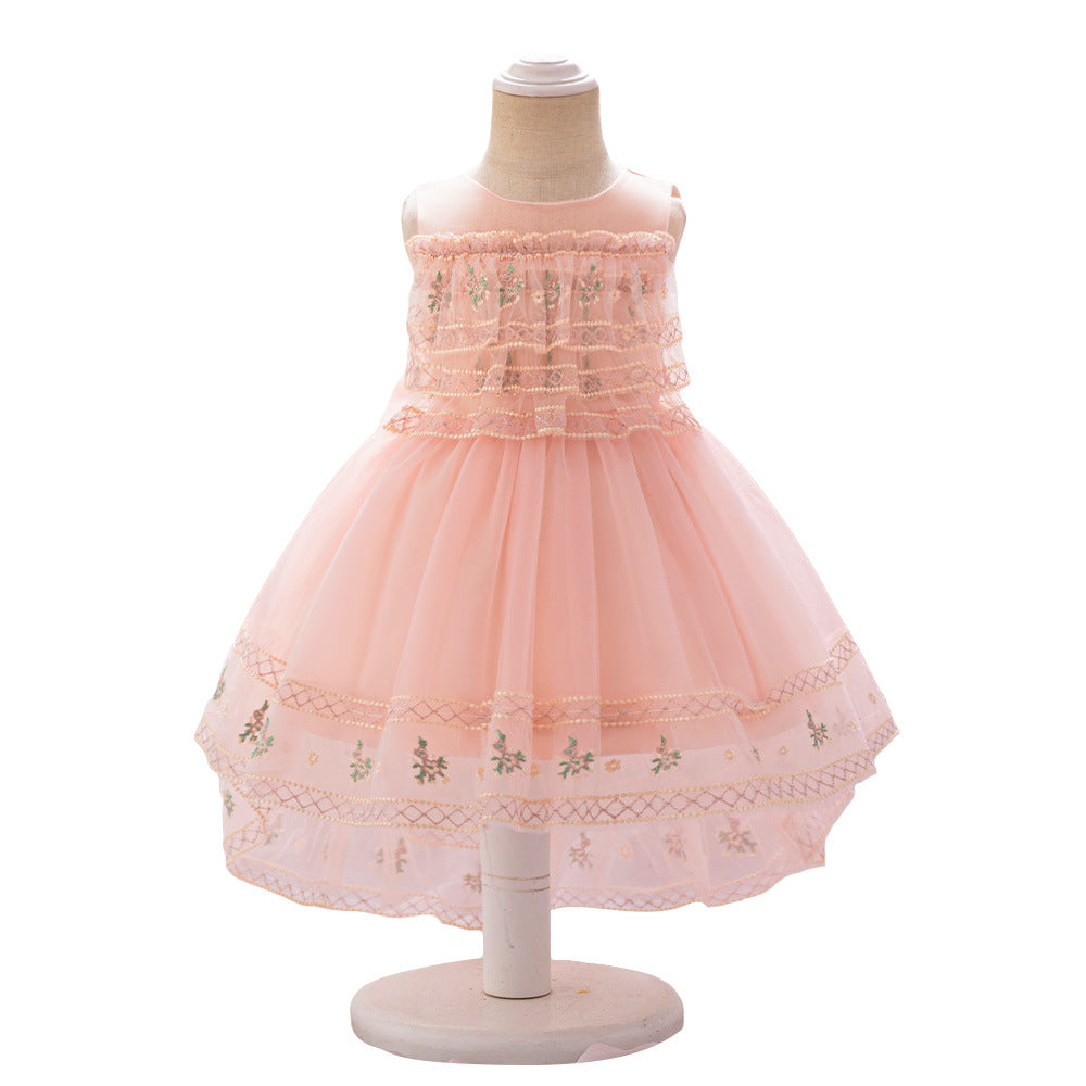 European and American new girls princess dress children's dress wedding flower girl dress trailing mesh dress summer dress