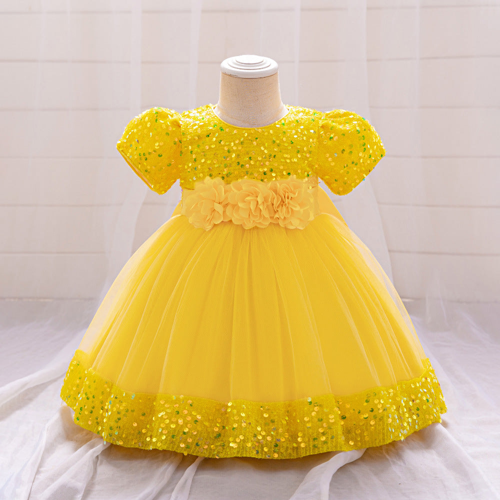 European and American Amazon Children's Dress Princess Dress Short Sleeve Sequin Troupe Dress Little Girl Flower Girl Wedding Dress