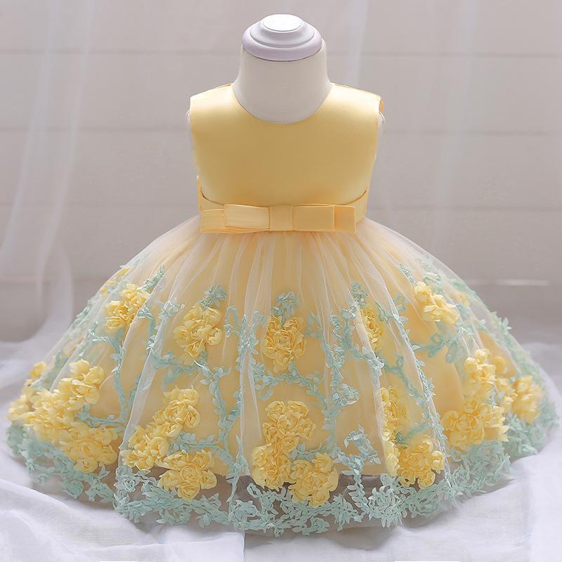 2023 summer new girls' children's clothing children's wedding dress baby one-year-old dress applique mesh fluffy skirt