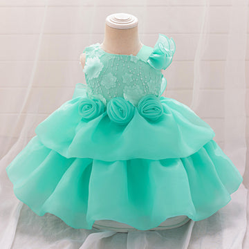 European and American new infant and toddler dresses irregular small flying sleeves three-dimensional flower fluffy princess dresses baby year-round clothes