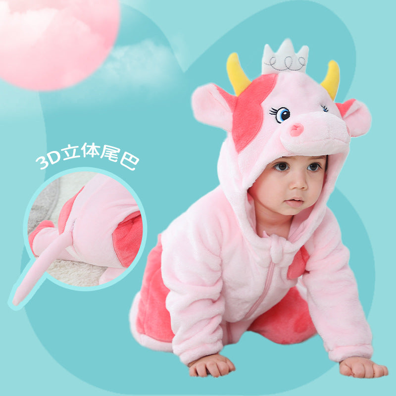 Qile Rabbit autumn and winter new 0-3 year old infants and toddlers are cute, casual and comfortable to go out two-color cow climbing clothes