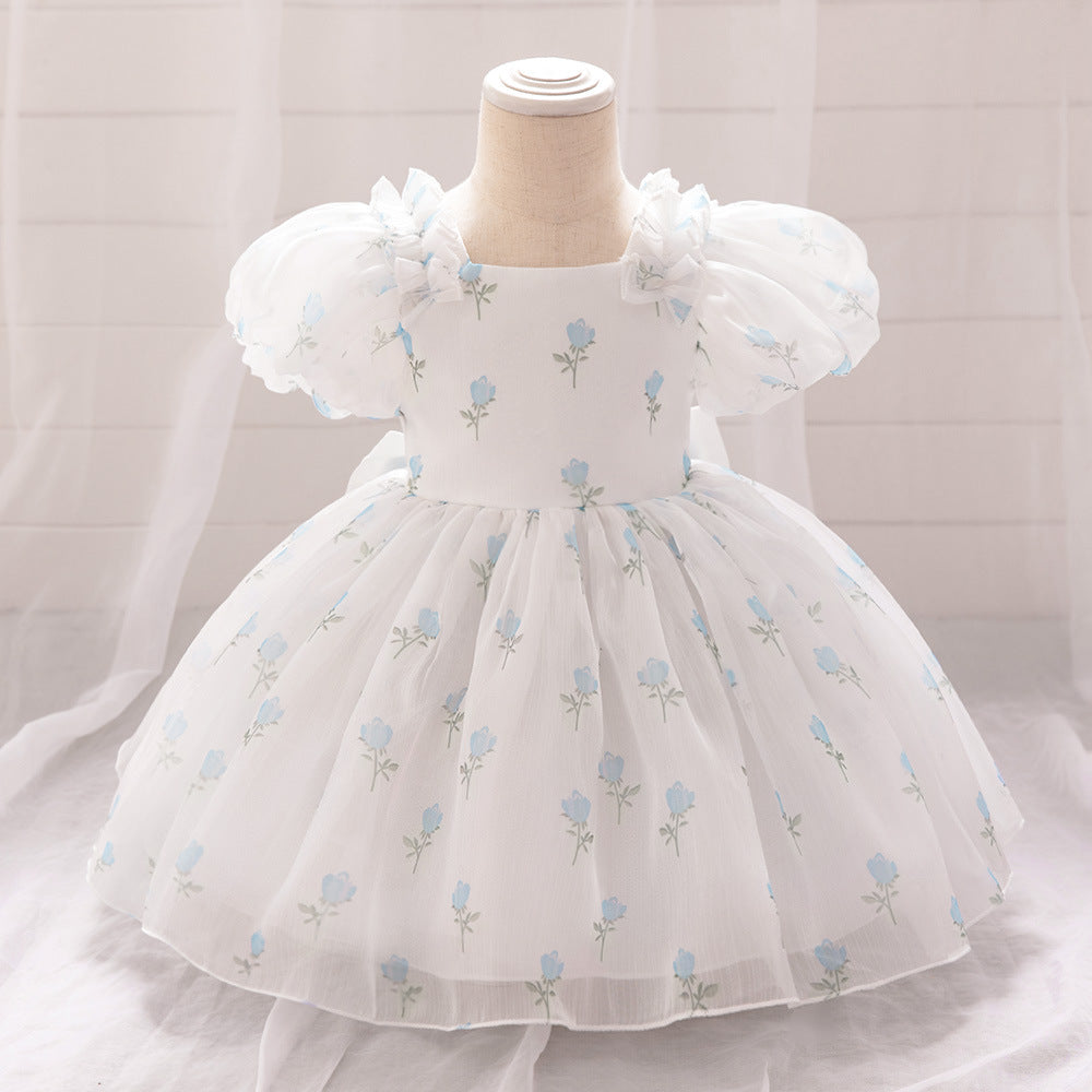 New girls' dress princess dress baby's first birthday party washing dress floral bow girls dress