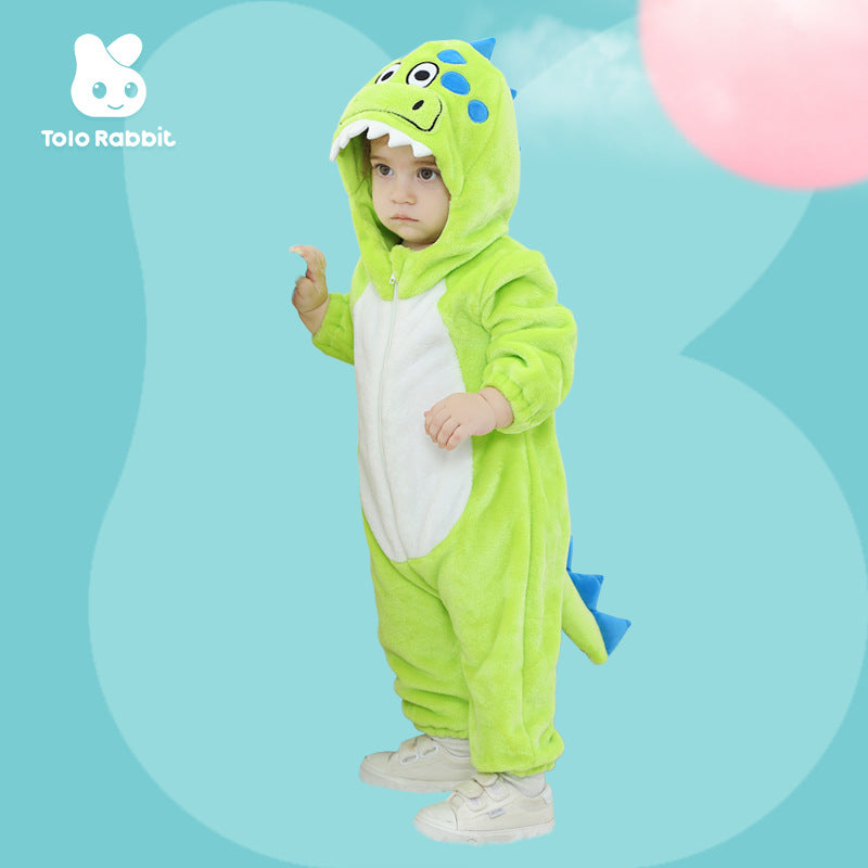 Autumn new 0-3 year old boys and girls baby cute animal styling clothes spotted dinosaur green single-layer onesie