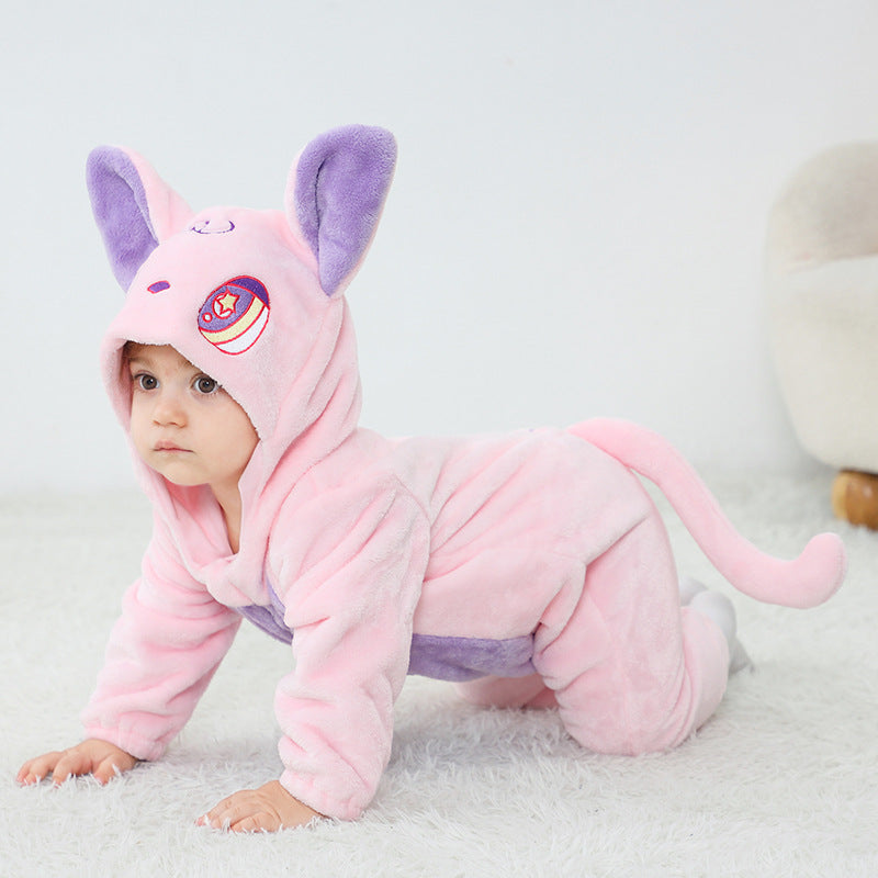 Autumn new infant and toddler comfortable flannel single-layer styling Romper cartoon cat and cat styling one-piece Romper