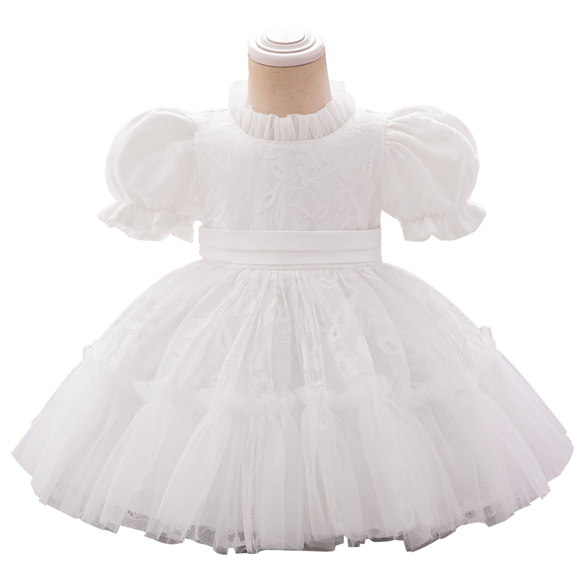 2024 New Girls' Wash Dress White Children's Dress Mesh Princess Dress Lace Embroidered Dress Yearly Dress