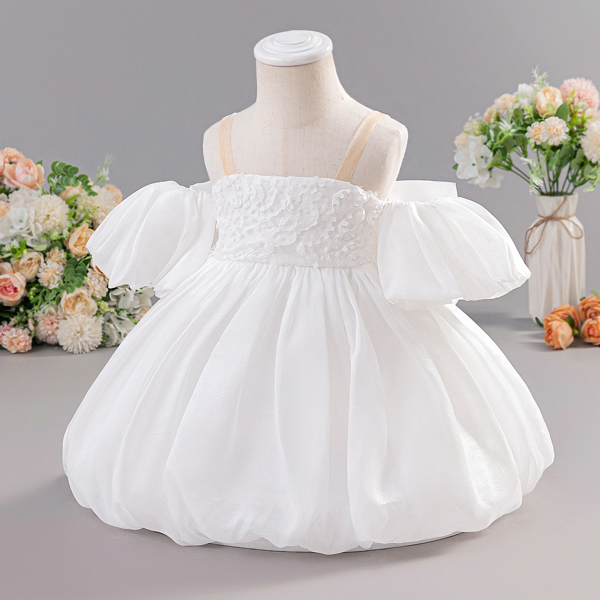 2025 New Children's Dress Bud Princess Dress Water Gloss Satin Dress Three-dimensional Flower Girls Dress Yearly Dress Dress