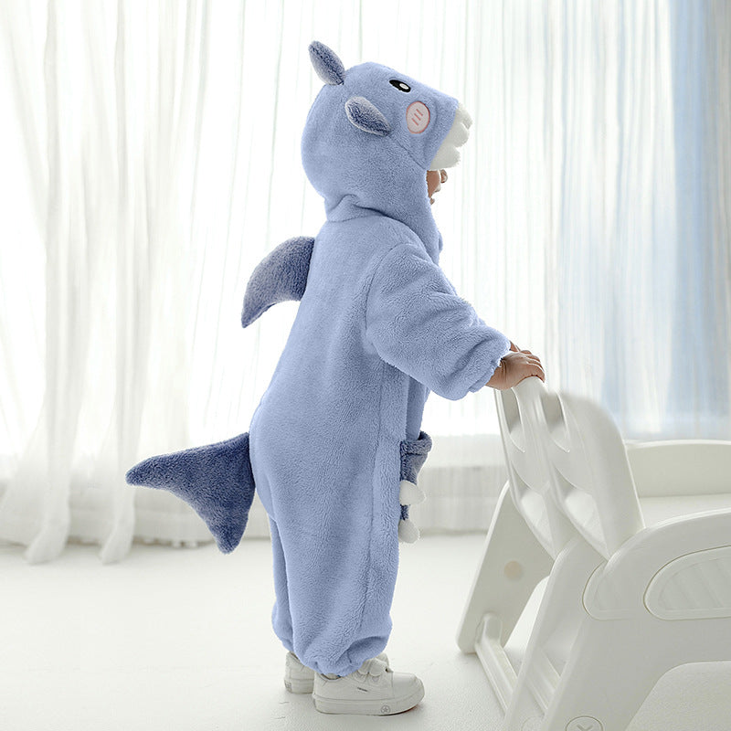 Infants and toddlers autumn new single-layer styling Romper cute shark styling one-piece Romper with tail
