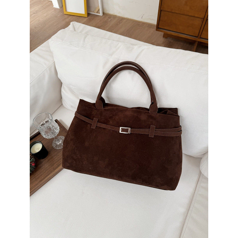Cross-border fashion retro velvet matte large-capacity handbag women's 2025 autumn and winter new simple casual big bag