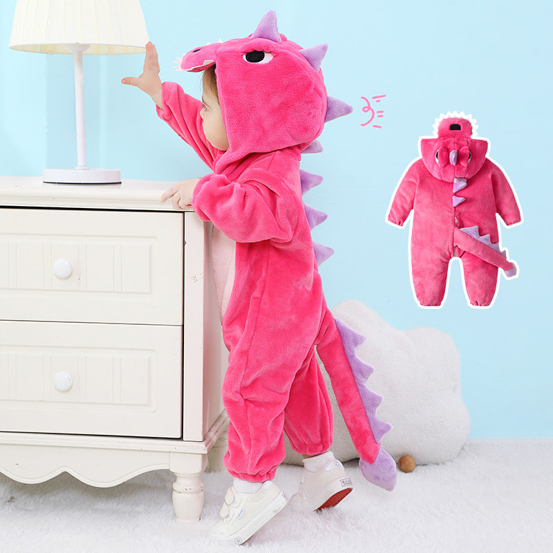 Qile Rabbit Children's Clothing Wholesale Spring and Autumn New Flannel Thin Dinosaur Single-layer Romper Jumpsuit