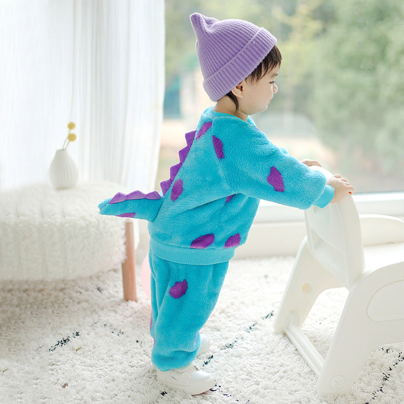Autumn new infants and toddlers cute cartoon shape long-sleeved set monster shape split two-piece set