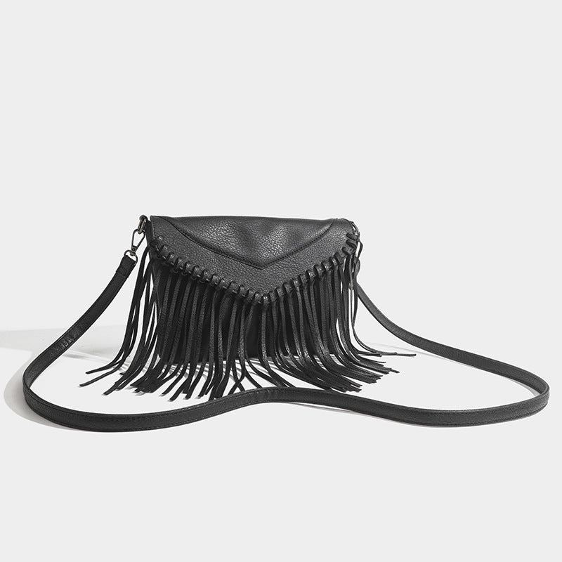 Fringed Matte Shoulder Bag – Retro & Spacious