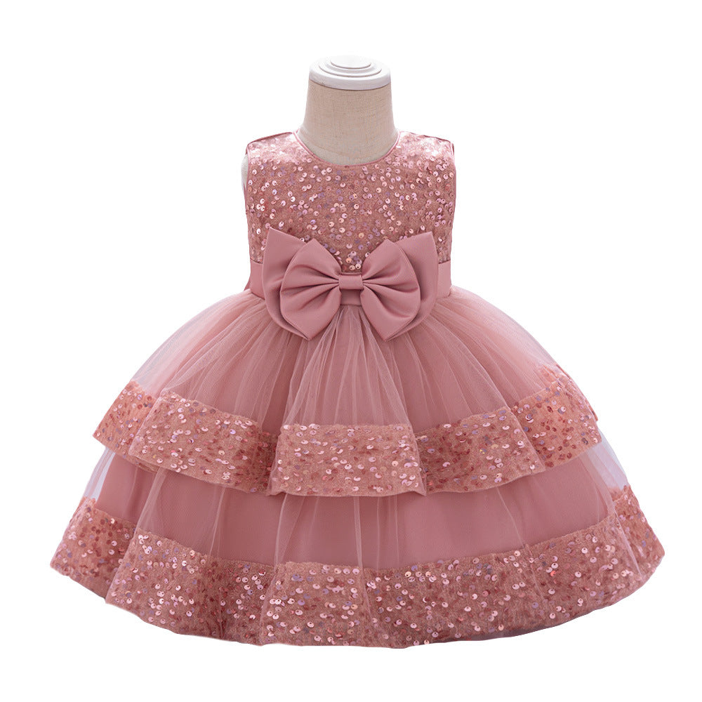 Amazon Summer Infant Dress Sequined Bow Princess Dress Baby Year's Eve Banquet Skin Wash Dress