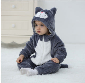 Spring and Autumn Comfortable Flannel Thin Infant and Toddler One-piece Romper Tea Rice Cat Shape Romper Qile Rabbit
