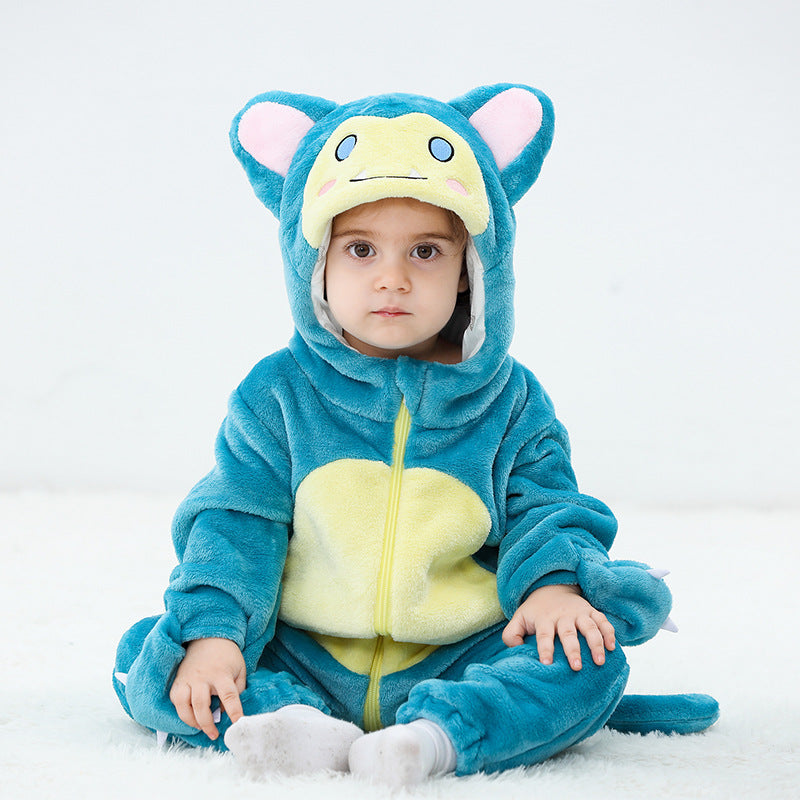 Autumn new baby single-layer flannel cartoon-shaped Romper cute cat-shaped one-piece Romper