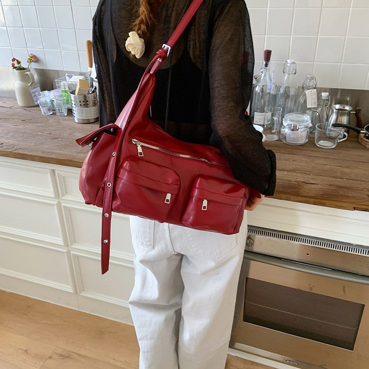 Korean niche hottie fan car bag 2025 retro multi-pocket underarm bag college student going out shoulder tote bag