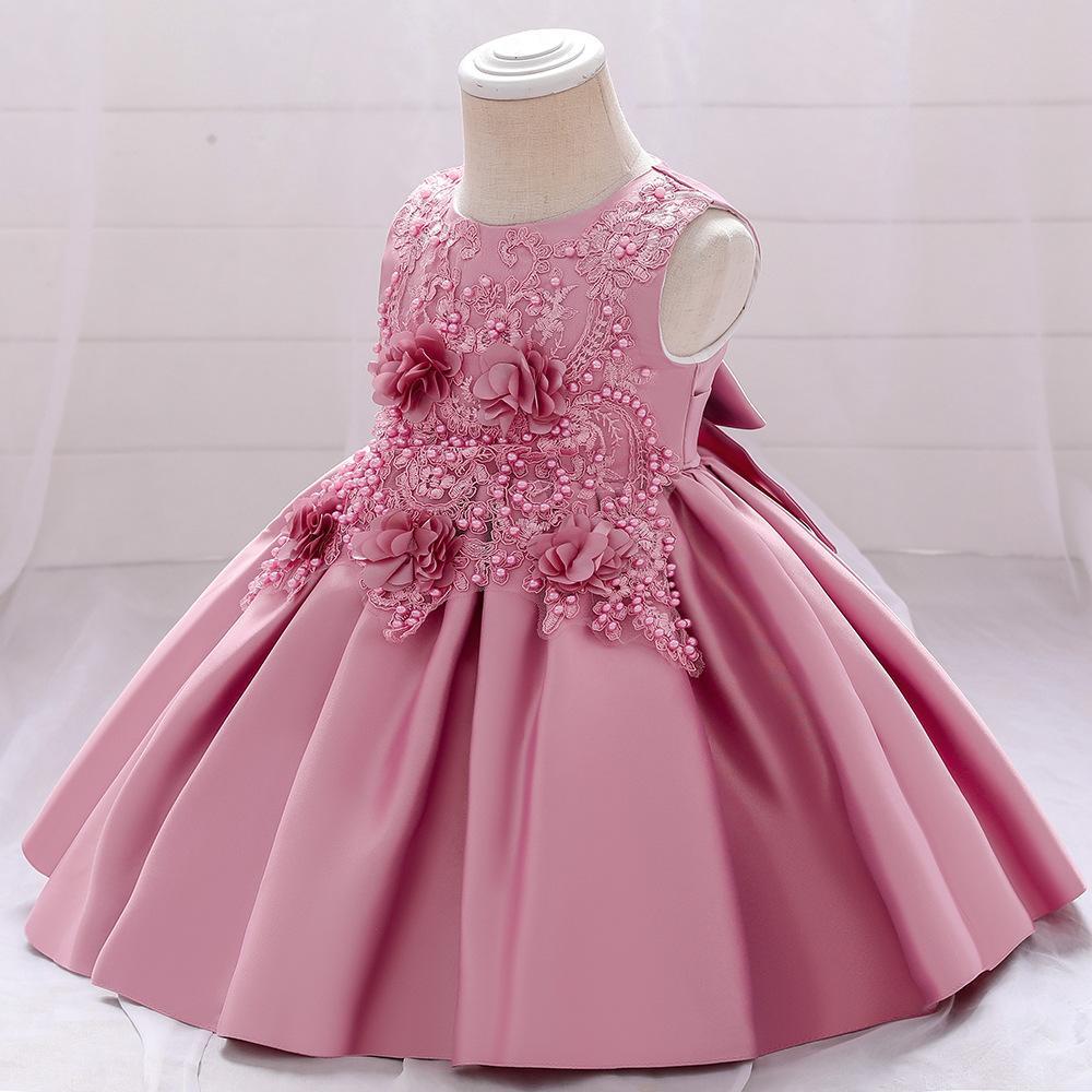 Children's Dress Princess Dress Birthday Satin Dress Lace Decal Children's Dress Little Girl Performance Yearling Dress Dress