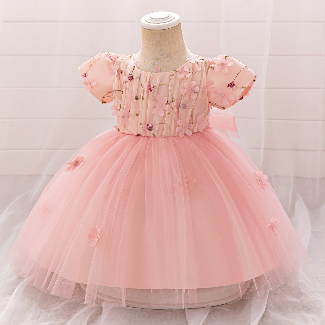 Amazon Girl Dress 2024 New Flower Embroidery Mesh Fluffy Baby Skirt Children's Princess Dress