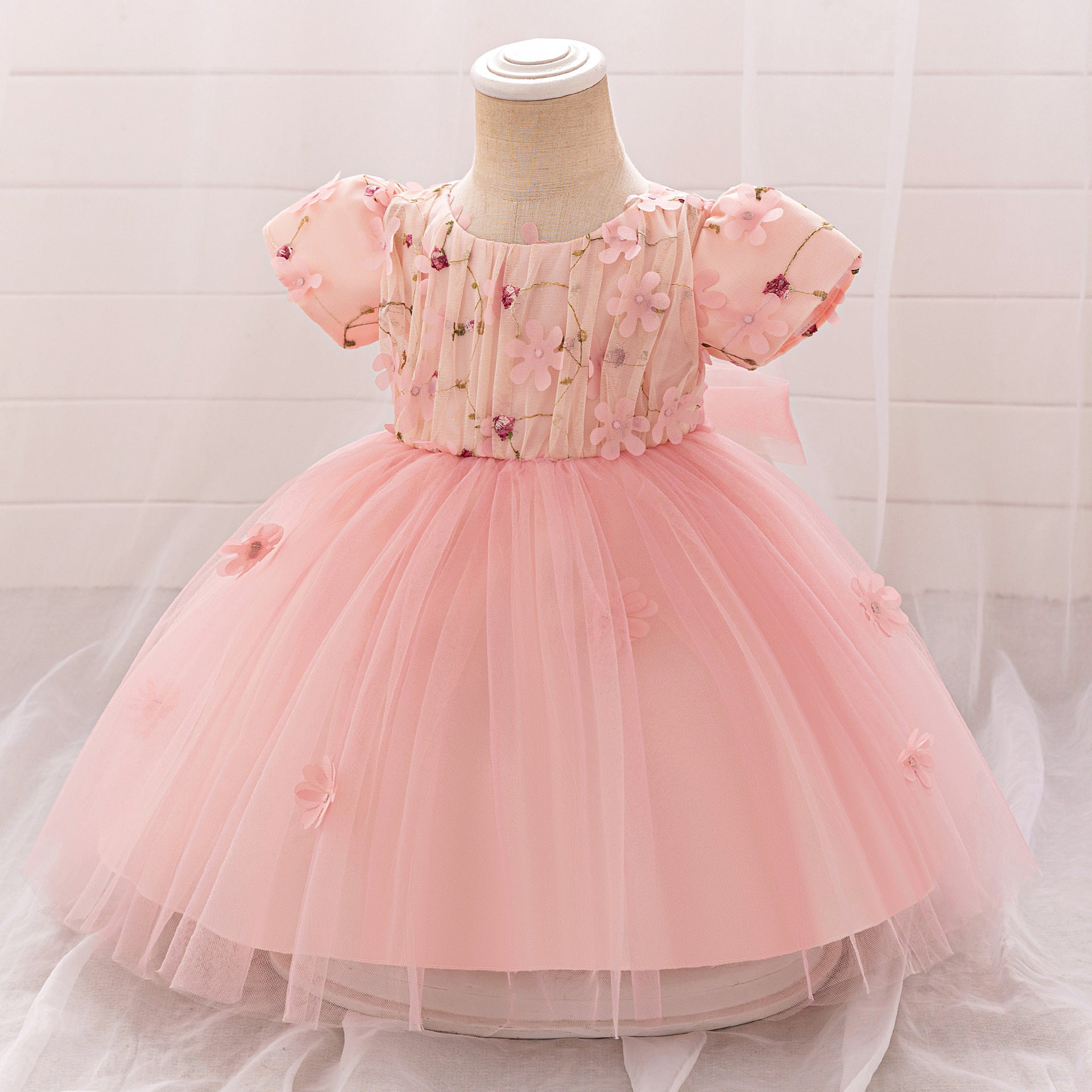 Amazon Girl Dress 2024 New Flower Embroidery Mesh Fluffy Baby Skirt Children's Princess Dress