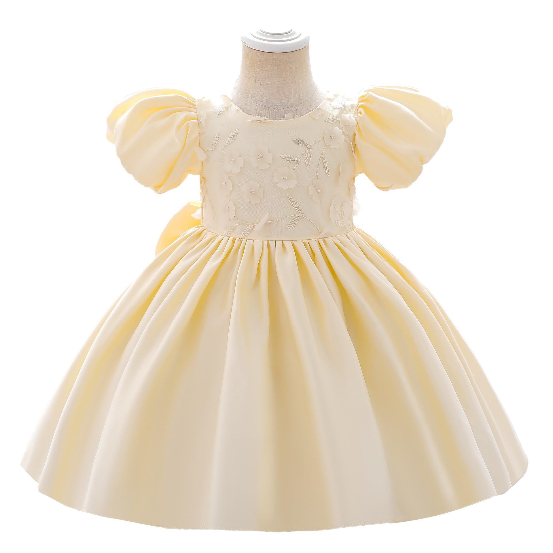 European and American cross-border big bow girl birthday party evening dress, children's bubble sleeve full moon first-year dress