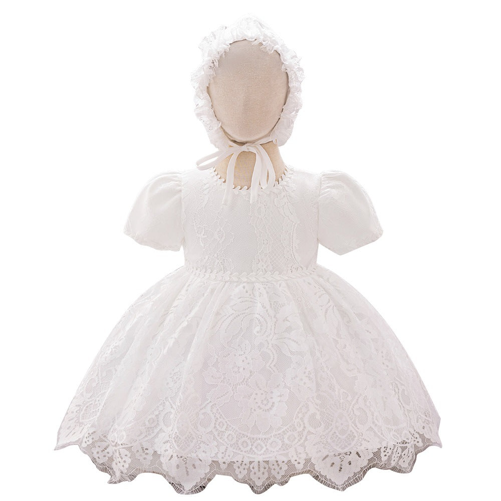2024 New Girls' Wash Dress White Children's Dress Mesh Princess Dress Lace Embroidered Dress Yearly Dress
