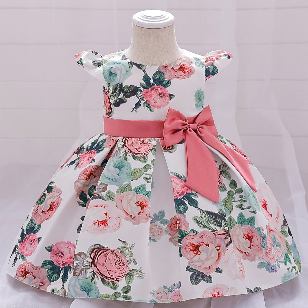 Children's Dress Princess Dress Printed Forged Cloth Bow Girl Baby's First Birthday Banquet Washing Dress Flower Girl Dress