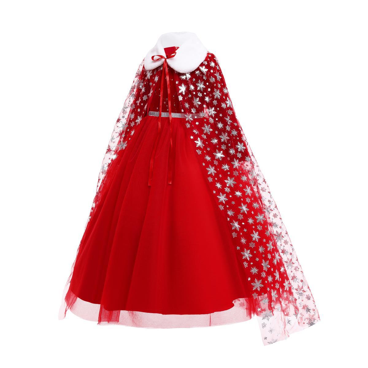 Girls dress + cape star print solid color dress 2-piece set