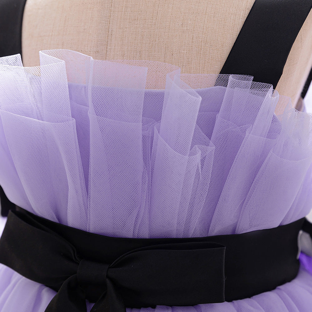 Cross-border Amazon supply Infant and toddler dress suspender fluffy dovetail skirt Wedding small flower children's mesh trailing skirt