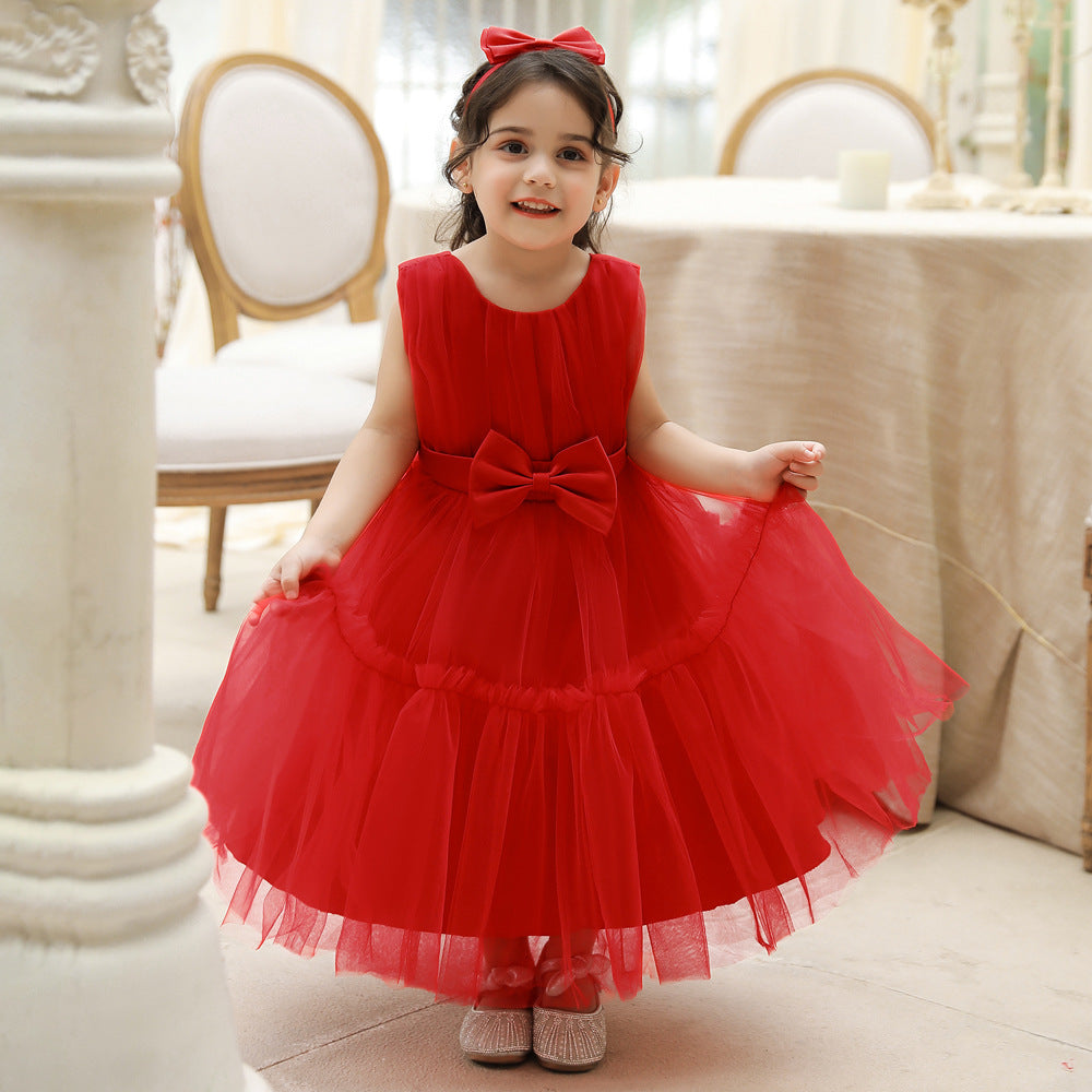 Amazon wish one-year-old dress baby girl sleeveless puffy gauze skirt full moon gift 100 days children's dress with headdress