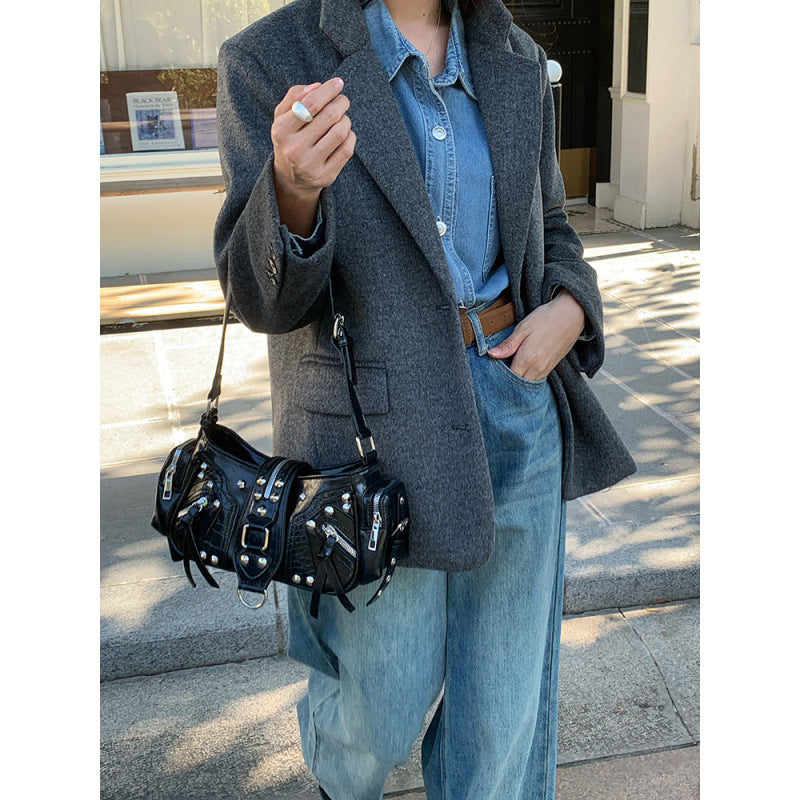 Sweet Cool Spice Girl Underarm Bag Niche Design Sense Versatile Heavy Industry Locomotive Bag Retro Commuter Shoulder Crossbody Bag Female