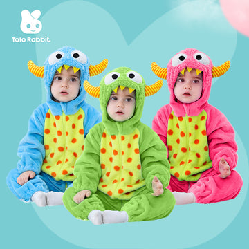 Autumn new baby flannel single-layer shape onesie Romper cartoon little monster shape onesie