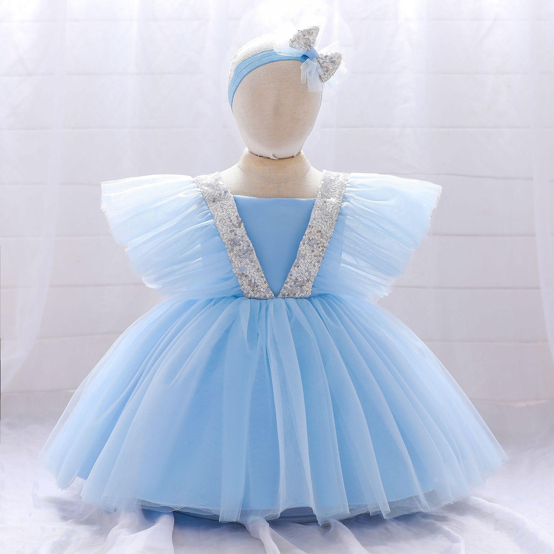 Foreign trade children's clothing first-year dress fluffy yarn sequined children's princess dress baby girl birthday dinner grab week dress