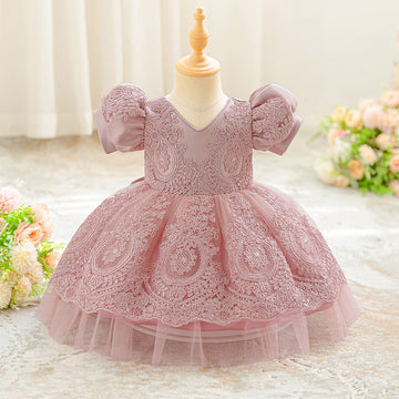 Amazon popular baby baby 100 days old dress bow tutu skirt lace dress factory direct sales
