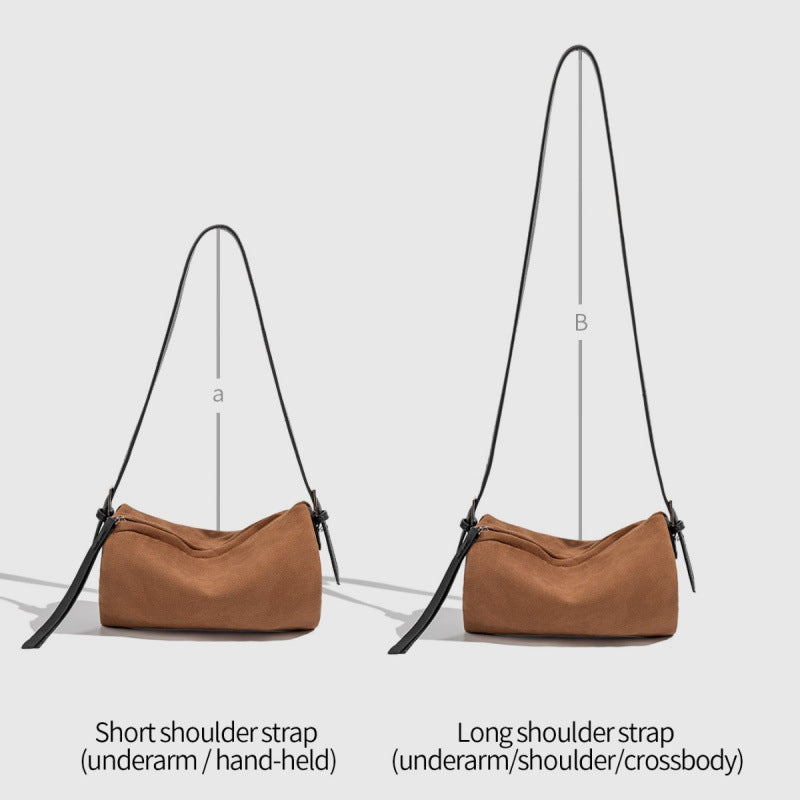 2025 autumn and winter retro suede cylinder bag women's niche design small soft bag feeling suede matte pillow bag
