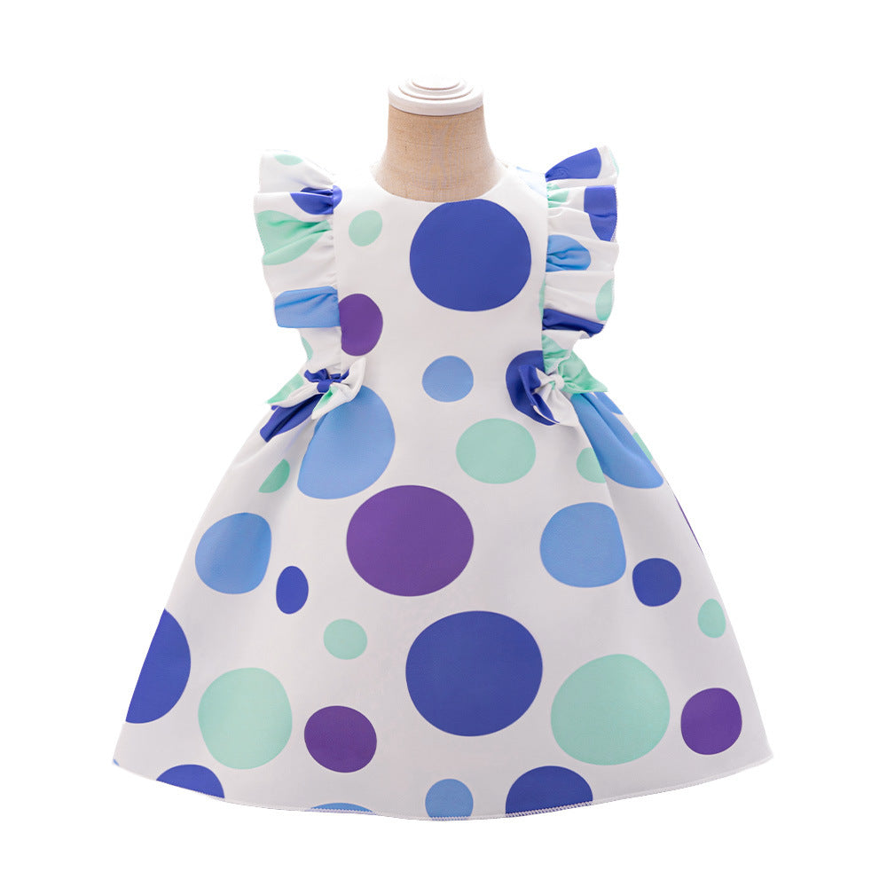 Cross-border new baby 100-day grab week wash dress girls printed satin dress baby first birthday princess dress