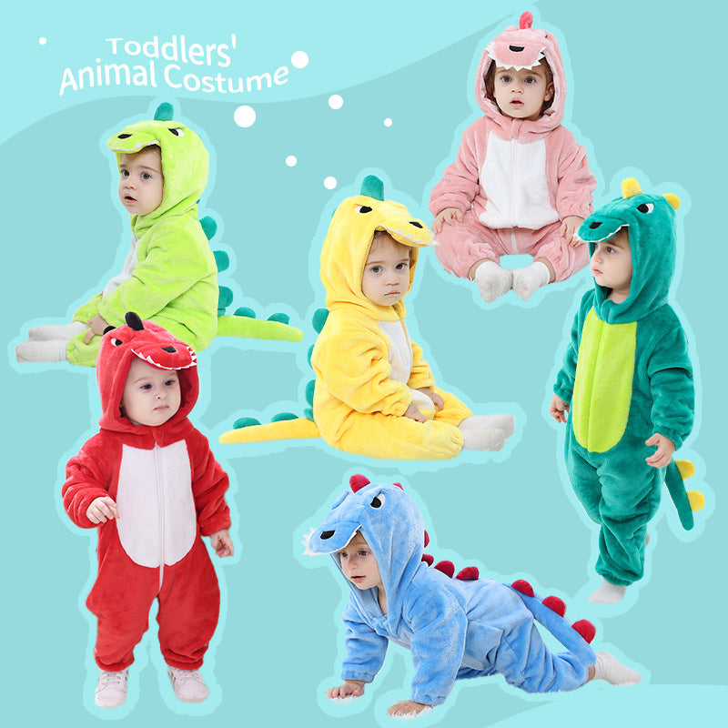Qile Rabbit Children's Clothing Wholesale Spring and Autumn New Flannel Thin Dinosaur Single-layer Romper Jumpsuit