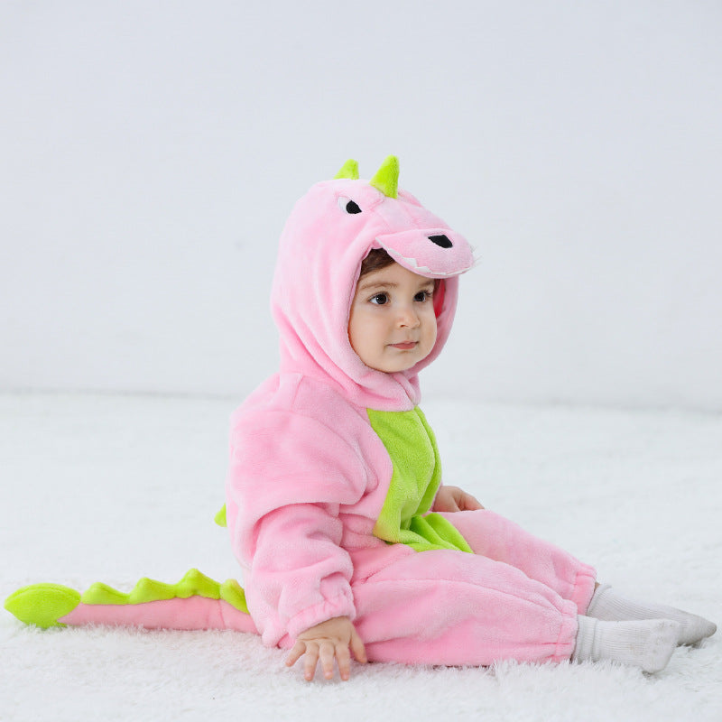 Qile Rabbit Children's Clothing Wholesale Spring New Flannel Thin Dinosaur Single Layer Romper Jumpsuit X6732